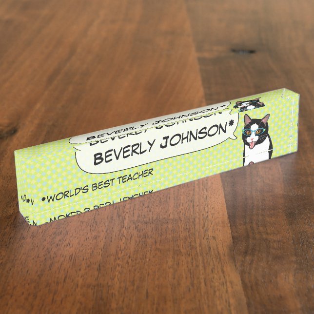 World's Best Teacher Gift Customisable cat Nameplate (Side)