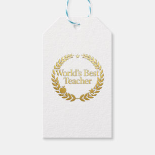 World's Best Teacher Gold Laurel Wreath Wall Clock Gift Tags