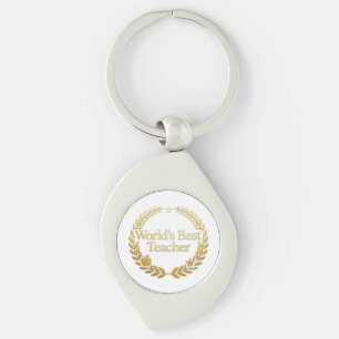 World's Best Teacher Gold Laurel Wreath Wall Clock Key Ring