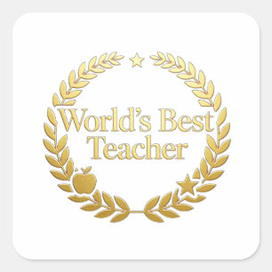 World's Best Teacher Gold Laurel Wreath Wall Clock Square Sticker