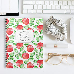 World's Best Teacher Personalised Apple Pattern Notebook