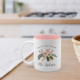 World's Best Teacher | Personalised Floral Two-Tone Coffee Mug