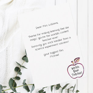 Worlds Best Teacher Red Apple,Teacher Appreciation Thank You Card