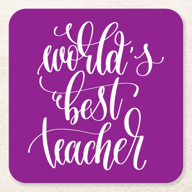 World's Best Teacher Square Paper Coaster (Front)