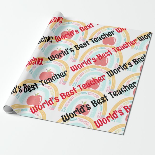 World's Best Teacher Supply Rainbow Apple Wrapping Paper (Unrolled)