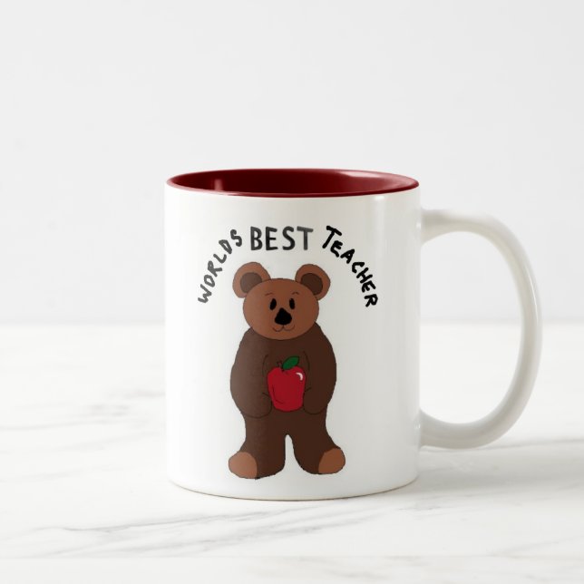 Worlds Best Teacher Teddy Bear Two-Tone Coffee Mug (Right)