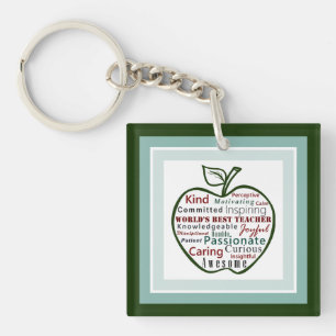 World's Best Teacher Typography Art Green Apple  Key Ring