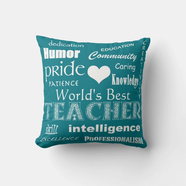 World's Best Teacher-White Heart+Customisable Cushion (Front)