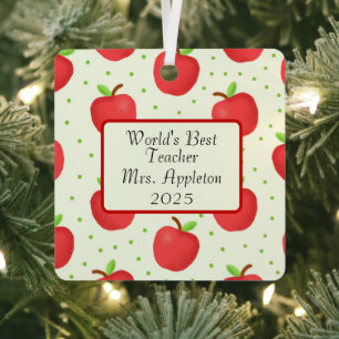 World's Best Teacher With Apple Accents custom Metal Tree Decoration