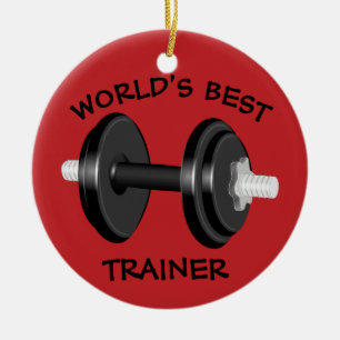 World's best trainer 2 sided  barbell & push up ceramic ornament