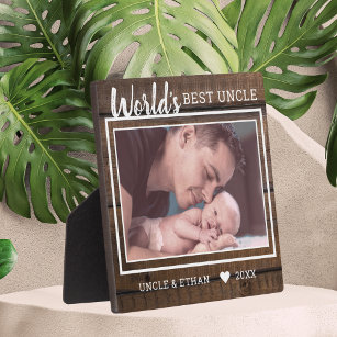 World's Best Uncle Custom Photo Rustic Brown Wood Plaque