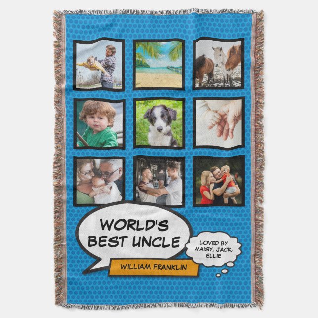 World's Best Uncle Fun Cool Modern Comic Photo Throw Blanket (Front Vertical)