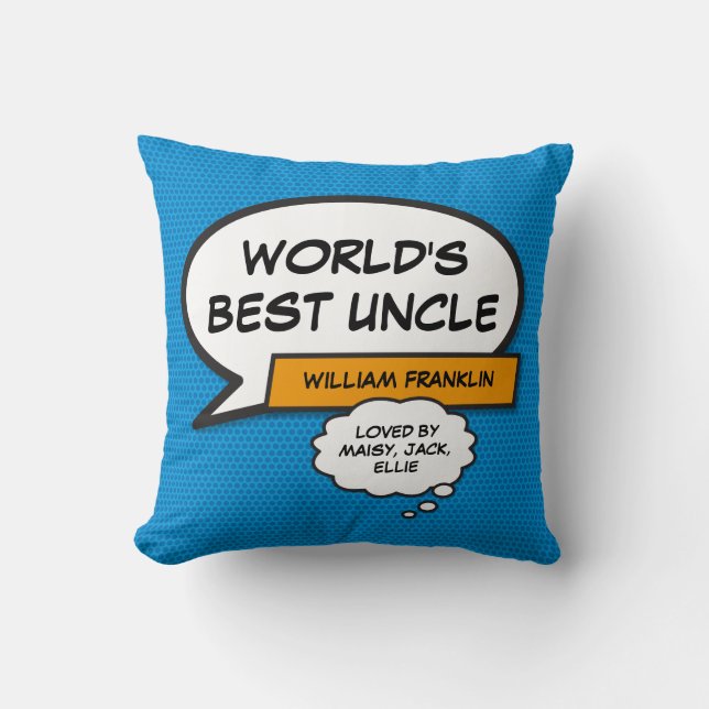 World's Best Uncle Fun Cool Typographic Blue Cushion (Front)