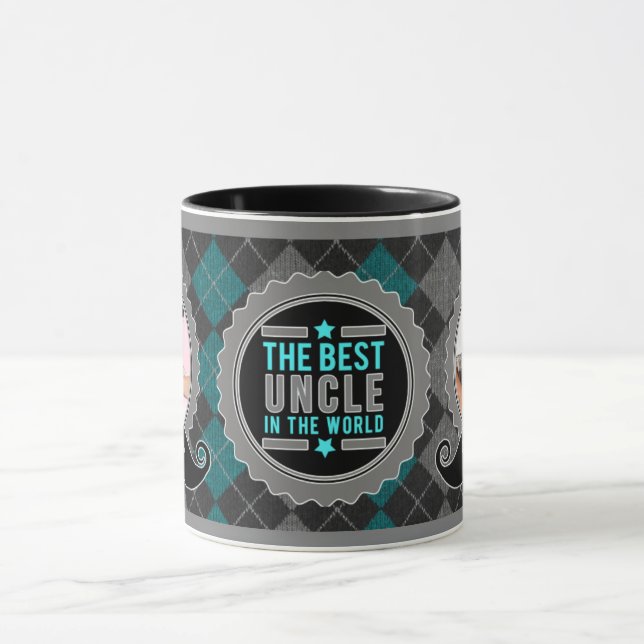 World's Best Uncle in Teal Green Argyle 2-Photo Mug (Center)