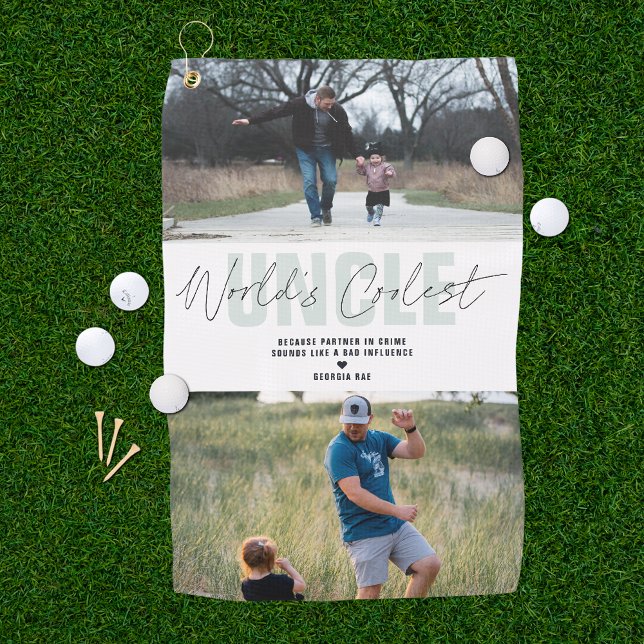 World's Best Uncle | Modern Photo Collage Golf Towel (Creator Uploaded)