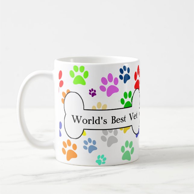 world's best vet Colourful Pet Paws Coffee Mug (Left)