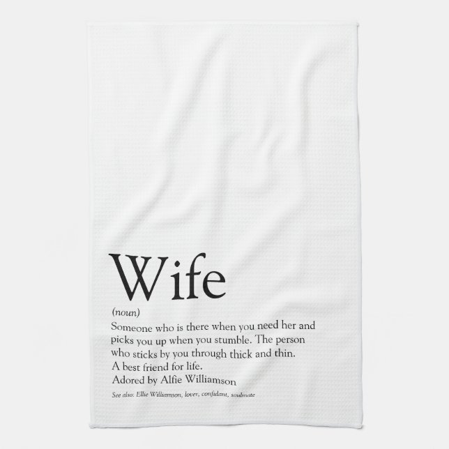 World's Best Wife Definition Black and White Fun Tea Towel (Vertical)
