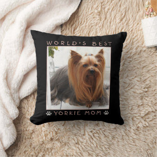 World's Best Yorkie Mum Pink Grey Paws Photo Cushion