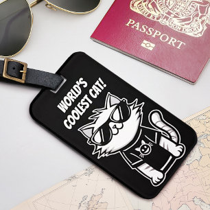 Worlds Coolest Cat with Sunglasses Black Luggage Tag