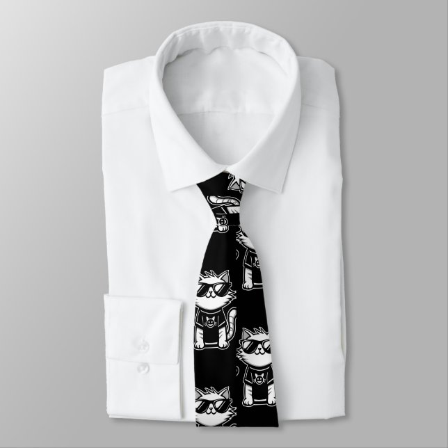Worlds Coolest Cat with Sunglasses Black Tie (Tied)