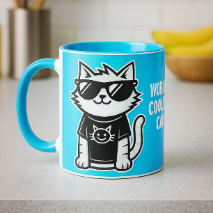 Worlds Coolest Cat with Sunglasses Blue Mug