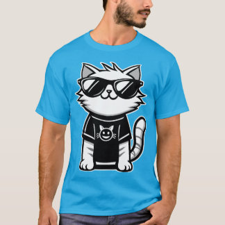 Worlds Coolest Cat with Sunglasses Blue T-Shirt