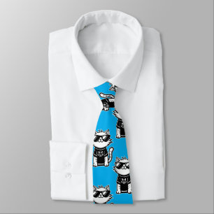 Worlds Coolest Cat with Sunglasses Blue Tie