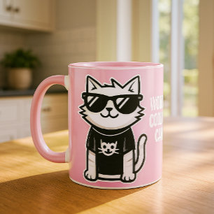 Worlds Coolest Cat with Sunglasses Pink Mug