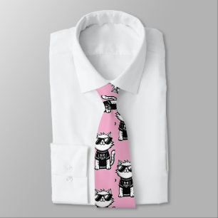 Worlds Coolest Cat with Sunglasses Pink Tie