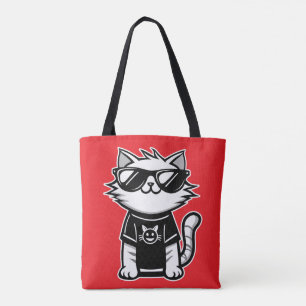 Worlds Coolest Cat with Sunglasses Red Tote Bag