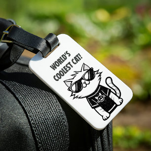 Worlds Coolest Cat with Sunglasses White Luggage Tag