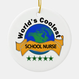 World's Coolest School Nurse Ceramic Ornament