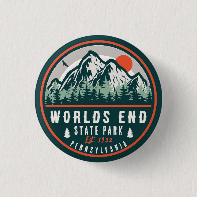 Worlds End State Park Pennsylvania Retro Sunset 3 Cm Round Badge (Front)