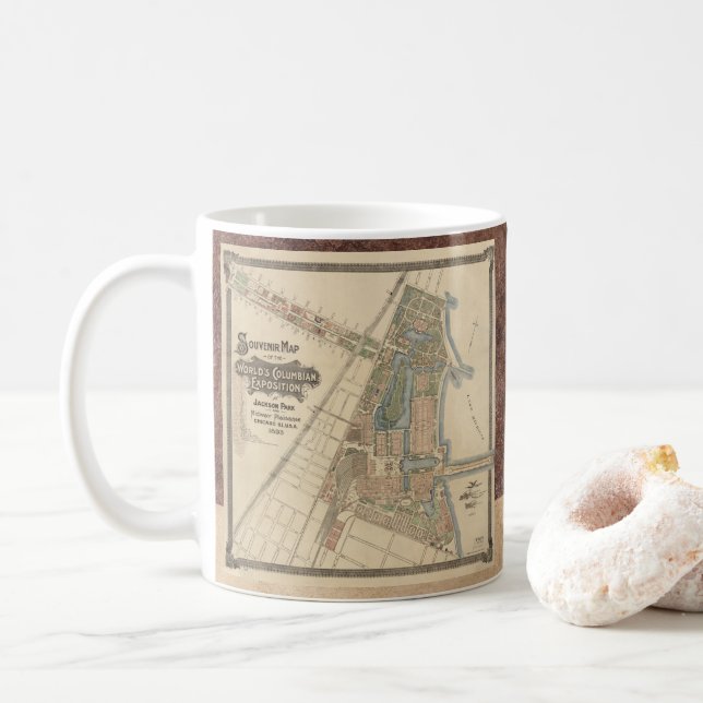 World's Fair Chicago Souvenir Map, 1893 Coffee Mug (With Donut)