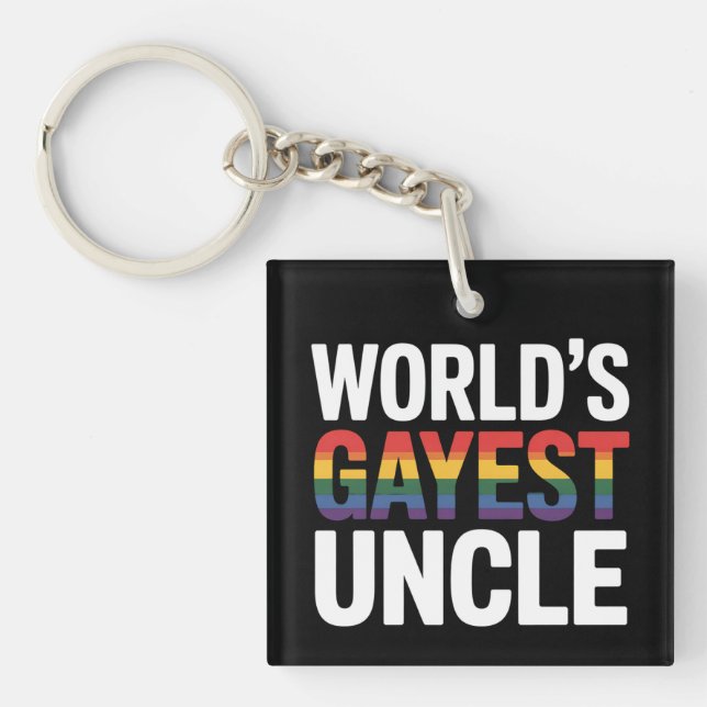 World's Gayest Uncle LGBTQ Gay Pride Ally Rainbow Key Ring (Front)