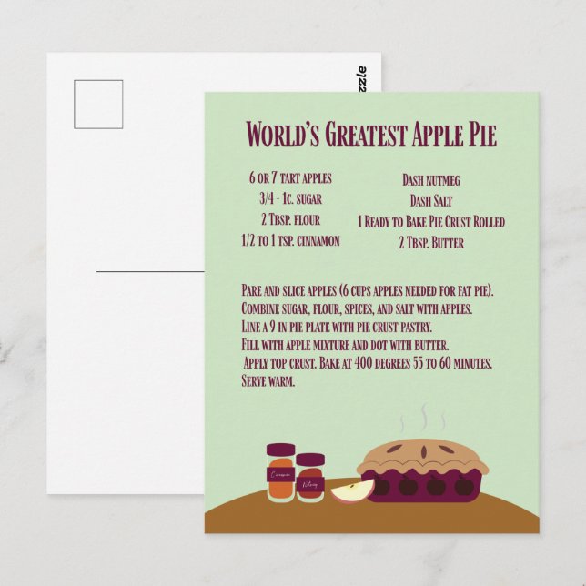 World's Greatest Apple Pie Recipe Postcard (Front/Back)