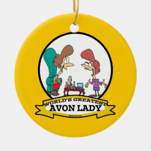 WORLDS GREATEST AVON LADY WOMEN CARTOON CERAMIC ORNAMENT