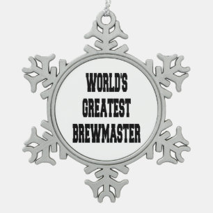 Worlds Greatest Brewmaster Snowflake Pewter Christmas Ornament