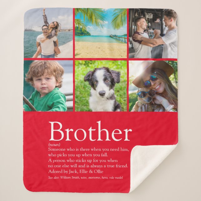 World's Greatest Brother 6 Photo Collage Red Sherpa Blanket (Front)