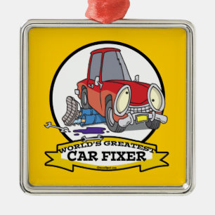 WORLDS GREATEST CAR FIXER CARTOON METAL ORNAMENT