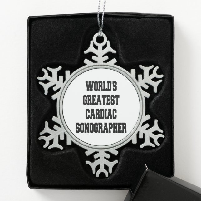 Worlds Greatest Cardiac Sonographer Snowflake Pewter Christmas Ornament (Box)