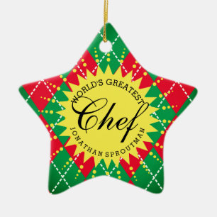 Worlds Greatest Chef argyle Christmas ornament