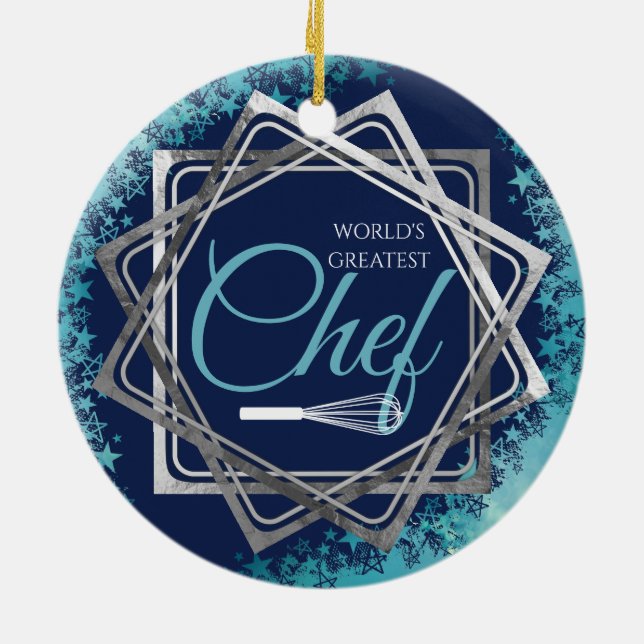 Worlds greatest chef whisk culinary Christmas Ceramic Ornament (Back)