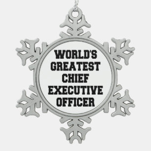 Worlds Greatest Chief Executive Officer Snowflake Pewter Christmas Ornament