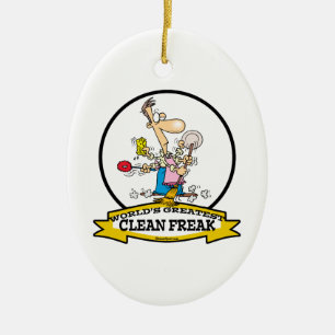 WORLDS GREATEST CLEAN FREAK MEN CARTOON CERAMIC TREE DECORATION