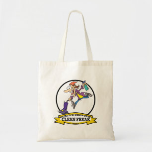 WORLDS GREATEST CLEAN FREAK WOMEN CARTOON TOTE BAG