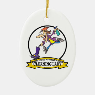 WORLDS GREATEST CLEANING LADY II WOMEN CARTOON CERAMIC ORNAMENT