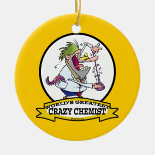 WORLDS GREATEST CRAZY CHEMIST MEN CARTOON CERAMIC ORNAMENT