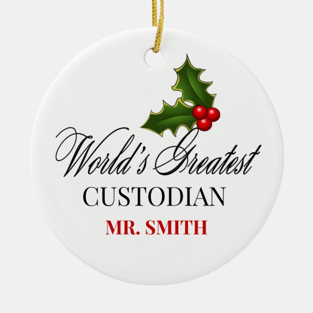 World's Greatest Custodian Ceramic Tree Decoration (Front)