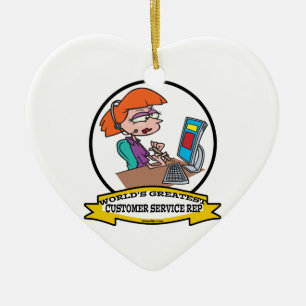WORLDS GREATEST CUSTOMER SERVICE REP CARTOON CERAMIC ORNAMENT